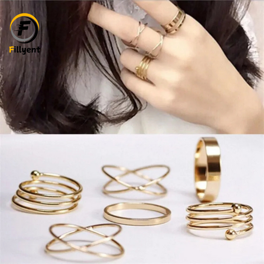 6 Pcs Knuckle Rings Set for Women – Gold, Geometric Design