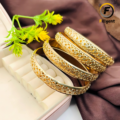 Golden Elegant Bangles Set (2 Pcs) | Traditional Indian Jewelry for Women and Girls