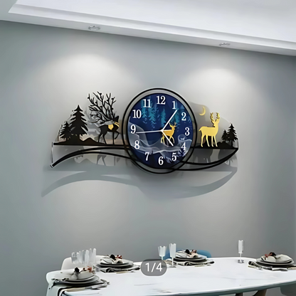 Forest Deer 3D Wood Wall Clock with Light | Blue Jungle Design