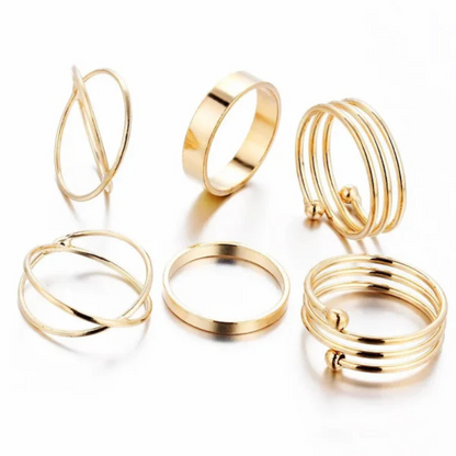 6 Pcs Knuckle Rings Set for Women – Gold, Geometric Design