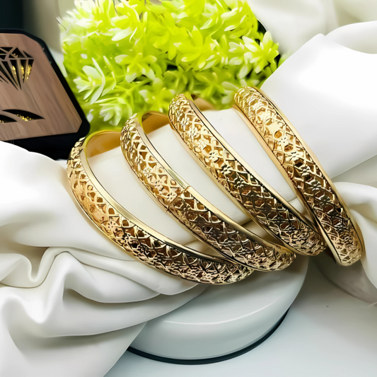 Golden Elegant Bangles Set (2 Pcs) | Traditional Indian Jewelry for Women and Girls