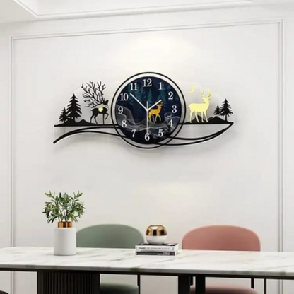 Forest Deer 3D Wood Wall Clock with Light | Blue Jungle Design