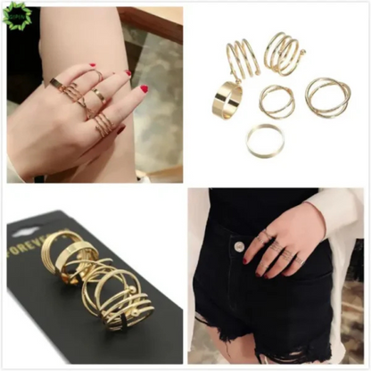 6 Pcs Knuckle Rings Set for Women – Gold, Geometric Design