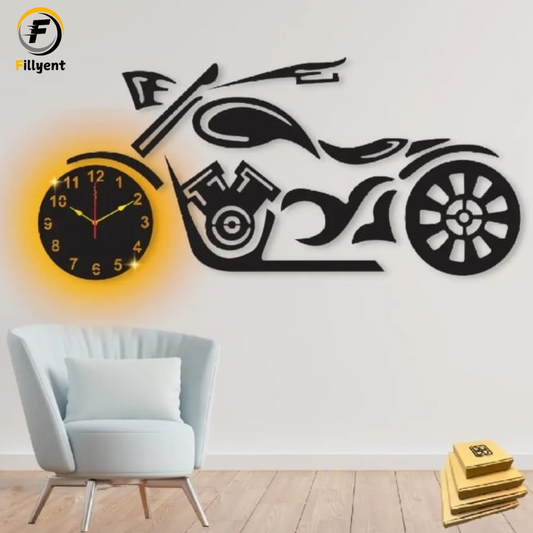 3d Wall Clock Bike Style Wooden Wall Clock With Light