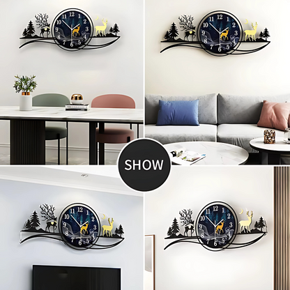 Forest Deer 3D Wood Wall Clock with Light | Blue Jungle Design